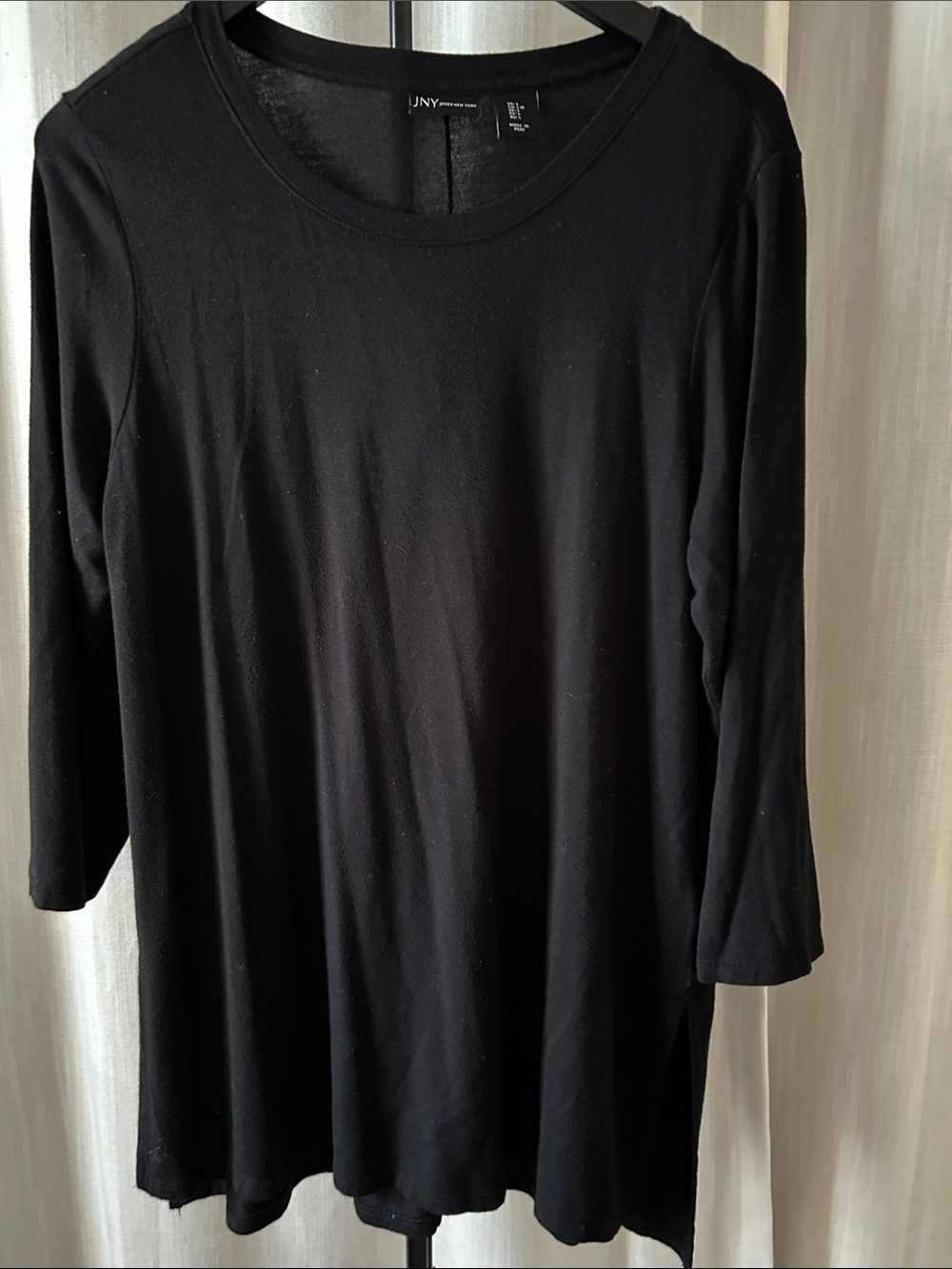 JNY Collection Women's Black Long Sleeve Tunic Side Slits
